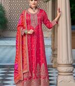 Women Ethnic Motifs Embroidered Panelled Sequinned Kurta with Trousers & With Dupatta