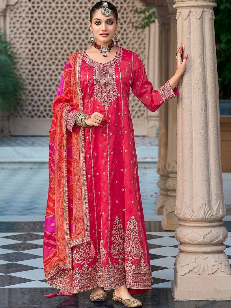 Women Ethnic Motifs Embroidered Panelled Sequinned Kurta with Trousers & With Dupatta