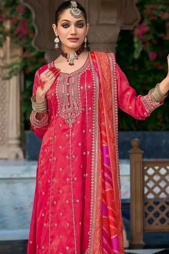 Women Ethnic Motifs Embroidered Panelled Sequinned Kurta with Trousers & With Dupatta