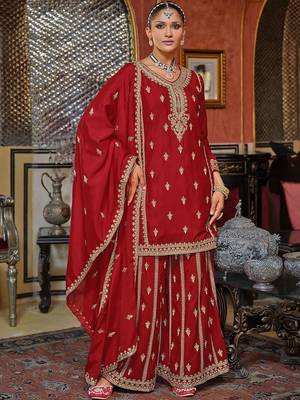 Women Ethnic Motifs Embroidered Kurta with Sharara & Dupatta 1