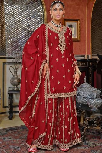 Women Ethnic Motifs Embroidered Kurta with Sharara & Dupatta