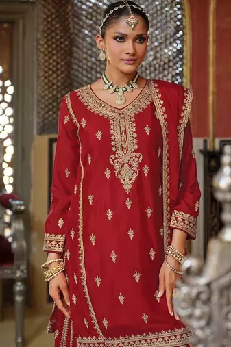 Women Ethnic Motifs Embroidered Kurta with Sharara & Dupatta