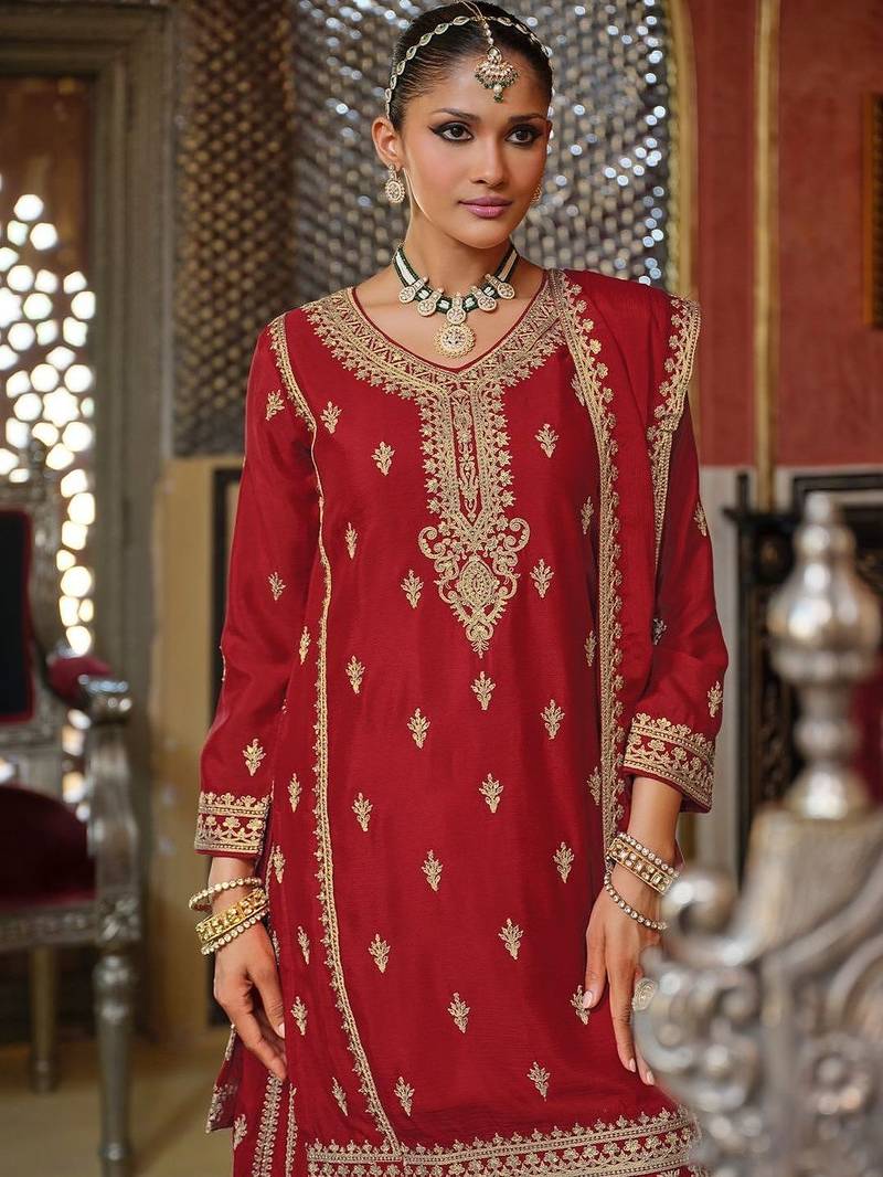 Women Ethnic Motifs Embroidered Kurta with Sharara & Dupatta