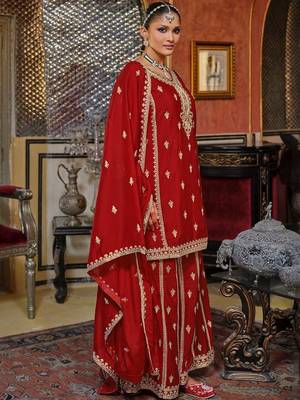 Women Ethnic Motifs Embroidered Kurta with Sharara & Dupatta 3