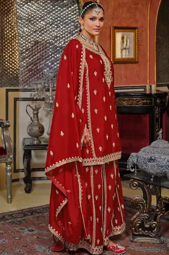 Women Ethnic Motifs Embroidered Kurta with Sharara & Dupatta