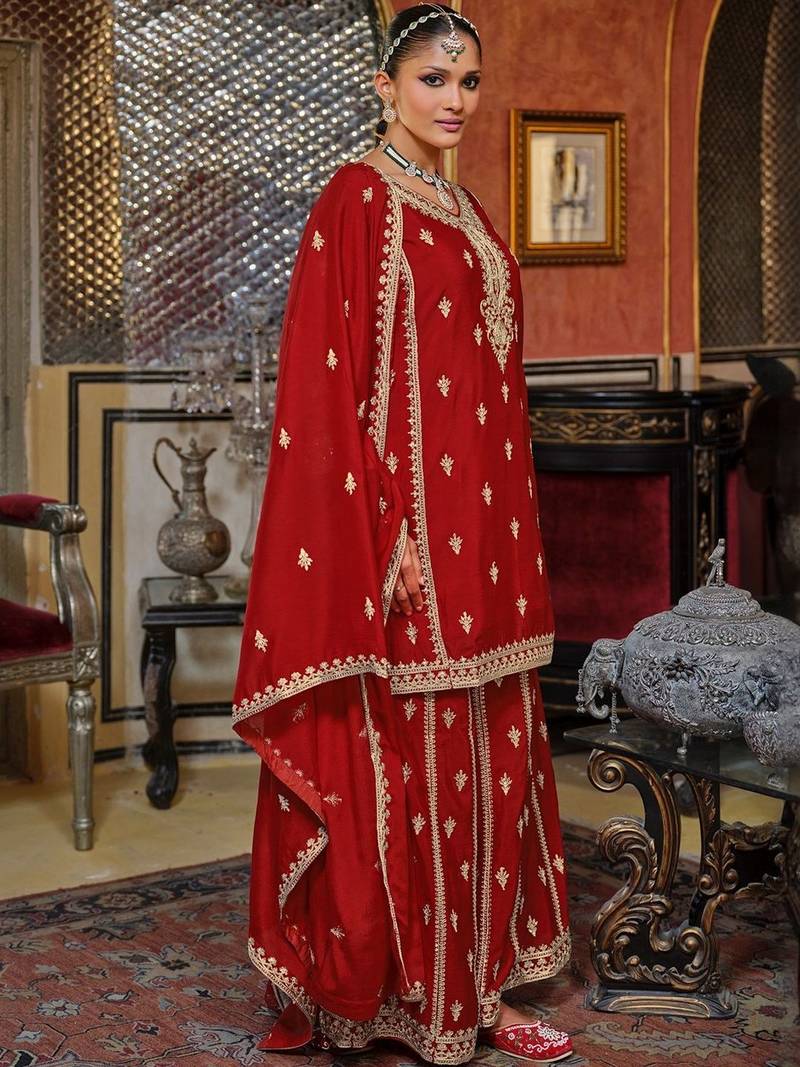 Women Ethnic Motifs Embroidered Kurta with Sharara & Dupatta