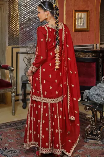 Women Ethnic Motifs Embroidered Kurta with Sharara & Dupatta