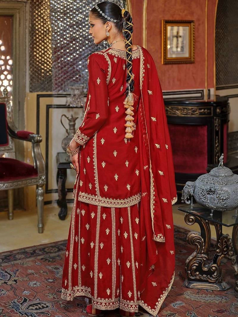 Women Ethnic Motifs Embroidered Kurta with Sharara & Dupatta