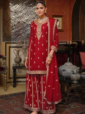Women Ethnic Motifs Embroidered Kurta with Sharara & Dupatta 5