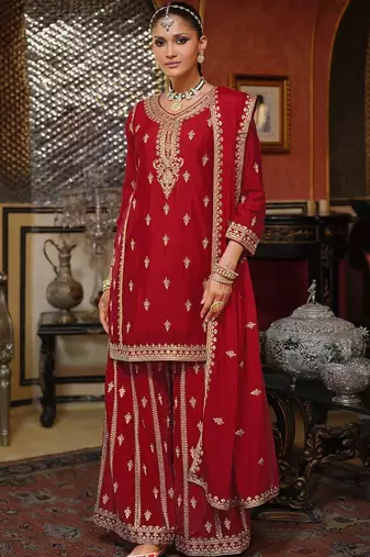 Women Ethnic Motifs Embroidered Kurta with Sharara & Dupatta