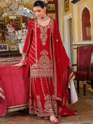 Women Ethnic Motifs Embroidered Mirror Work Kurta with Palazzos & Dupatta 1