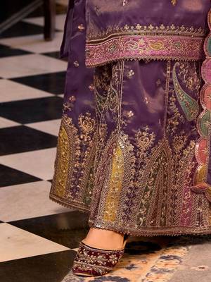 Floral Embroidered Sequinned Straight Kurta With Palazzos & Dupatta 7