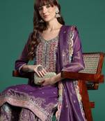 Ethnic Motifs Embroidered Sequinned Kurta with Palazzos & Dupatta