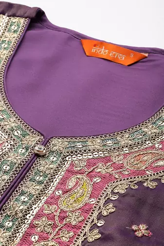 Ethnic Motifs Embroidered Sequinned Kurta with Palazzos & Dupatta