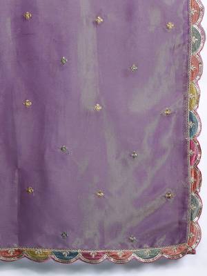 Ethnic Motifs Embroidered Sequinned Kurta with Palazzos & Dupatta 4
