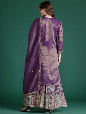Ethnic Motifs Embroidered Sequinned Kurta with Palazzos & Dupatta 7