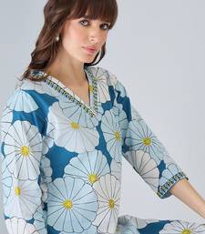 Women Floral Printed Regular Thread Work Pure Cotton Kurta with Trousers