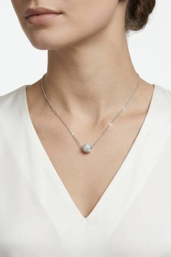 925 Sterling Silver Pave Crystal Sphere Pendant Necklace Set for Women