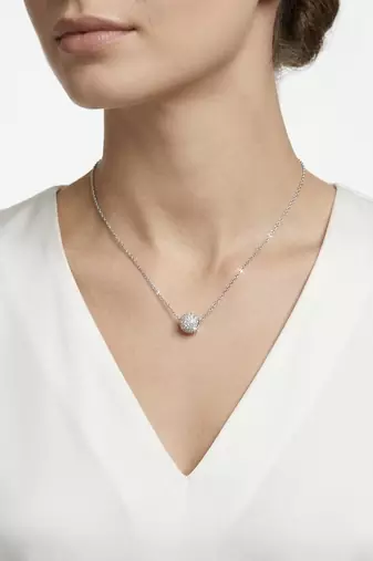 925 Sterling Silver Pave Crystal Sphere Pendant Necklace Set for Women