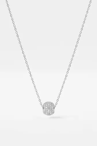 925 Sterling Silver Pave Crystal Sphere Pendant Necklace Set for Women