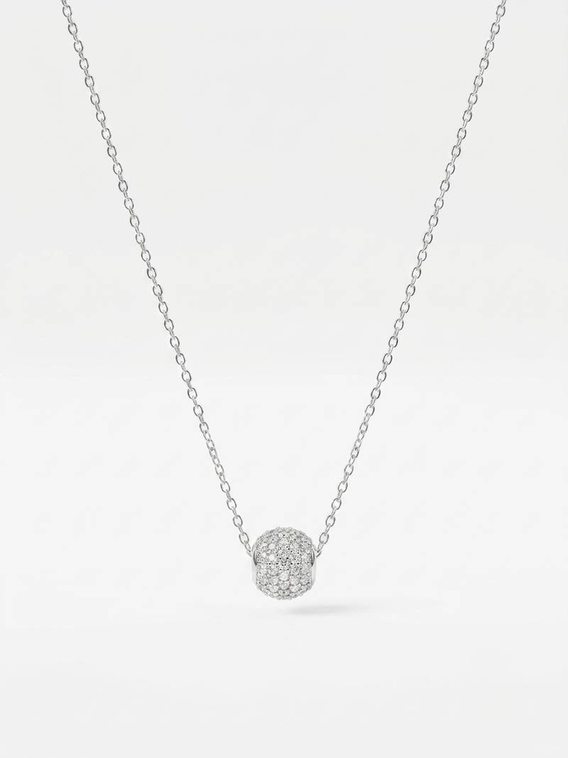 925 Sterling Silver Pave Crystal Sphere Pendant Necklace Set for Women