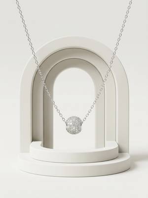 925 Sterling Silver Pave Crystal Sphere Pendant Necklace Set for Women 3