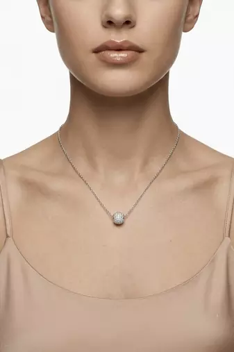 925 Sterling Silver Pave Crystal Sphere Pendant Necklace Set for Women