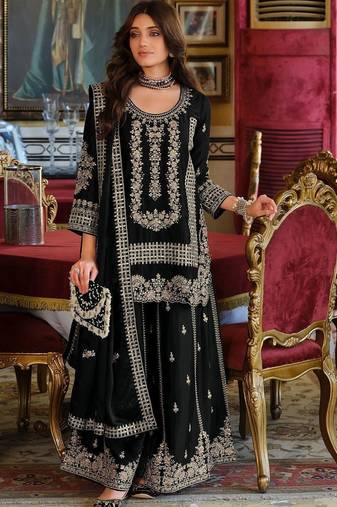 Women Ethnic Motifs Embroidered Regular Thread Work Kurta with Sharara & With Dupatta
