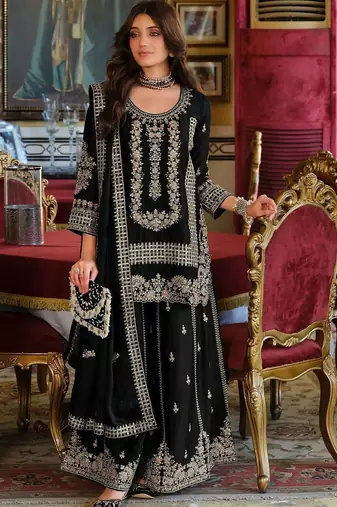 Women Ethnic Motifs Embroidered Regular Thread Work Kurta with Sharara & With Dupatta