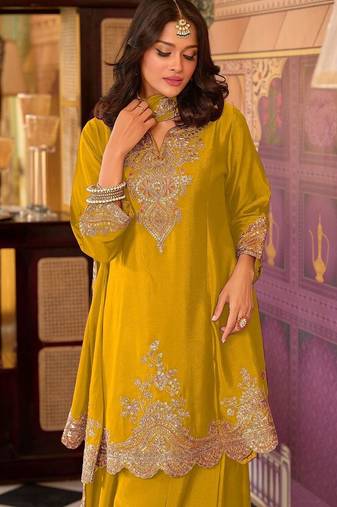 Women Ethnic Motifs Embroidered Regular Sequinned Kurta with Sharara & With Dupatta