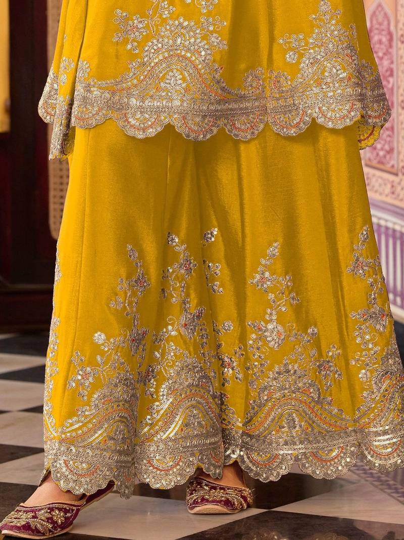 Women Ethnic Motifs Embroidered Regular Sequinned Kurta with Sharara & With Dupatta