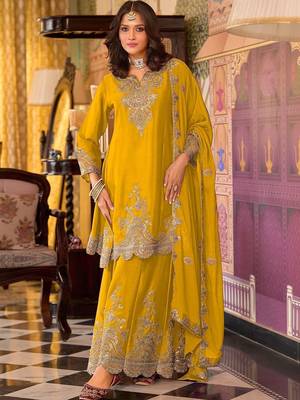 Women Ethnic Motifs Embroidered Regular Sequinned Kurta with Sharara & With Dupatta 4