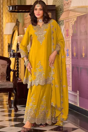 Women Ethnic Motifs Embroidered Regular Sequinned Kurta with Sharara & With Dupatta