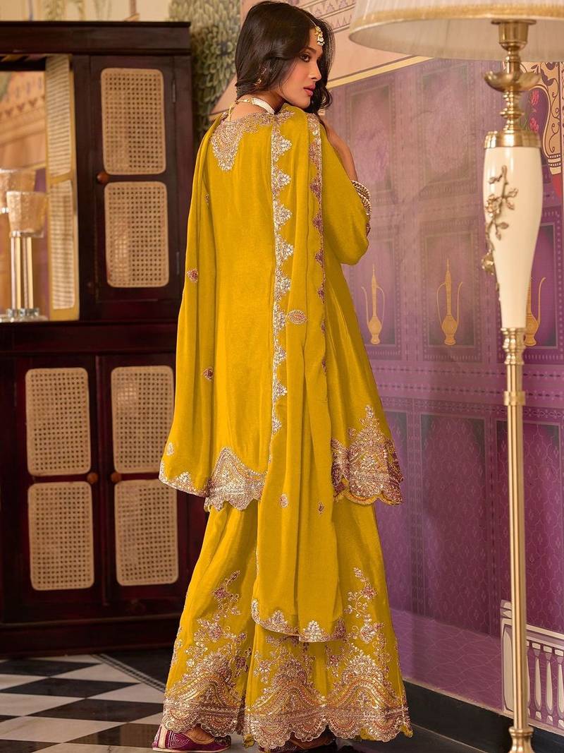 Women Ethnic Motifs Embroidered Regular Sequinned Kurta with Sharara & With Dupatta