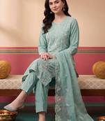 Women Ethnic Motifs Embroidered Regular Thread Work Kurta with Trousers & With Dupatta