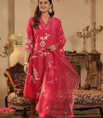 Women Floral Embroidered Regular Thread Work Kurta with Trousers & With Dupatta
