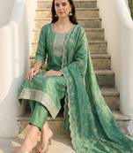 Women Ethnic Motifs Embroidered Regular Thread Work Kurta with Trousers & With Dupatta