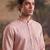 Mens peach linen geometric embroidered kurta