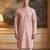 Mens peach linen geometric embroidered kurta