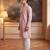 Mens peach linen geometric embroidered kurta