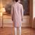 Mens peach linen geometric embroidered kurta