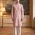 Mens peach linen geometric embroidered kurta