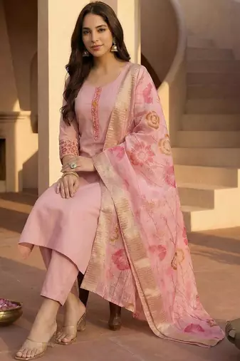 Women Ethnic Motifs Embroidered Regular Thread Work Kurta with Trousers & With Dupatta