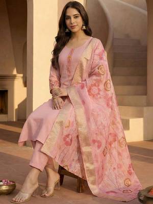 Women Ethnic Motifs Embroidered Regular Thread Work Kurta with Trousers & With Dupatta 5