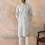 Mens blue linen self design embroidered kurta