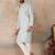 Mens blue linen self design embroidered kurta