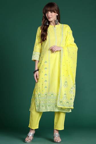 Ethnic Motifs Printed Beads & Stones  Cotton Kurta Set