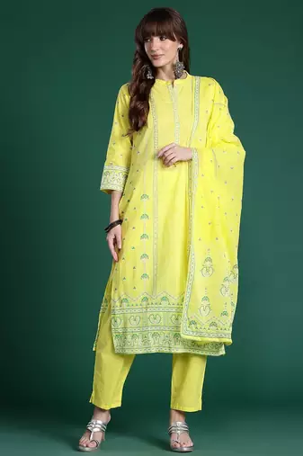 Ethnic Motifs Printed Beads & Stones Pure Cotton Kurta Set