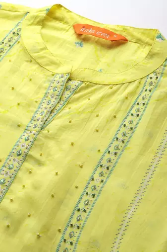 Ethnic Motifs Printed Beads & Stones Pure Cotton Kurta Set