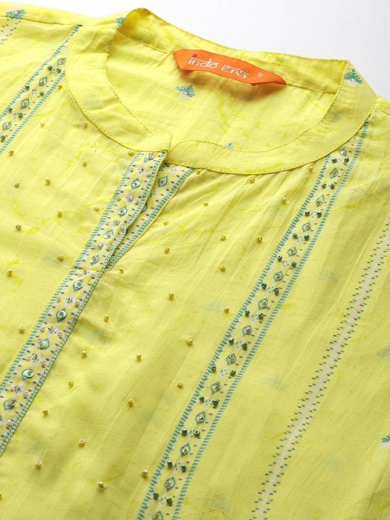 Ethnic Motifs Printed Beads & Stones Pure Cotton Kurta Set